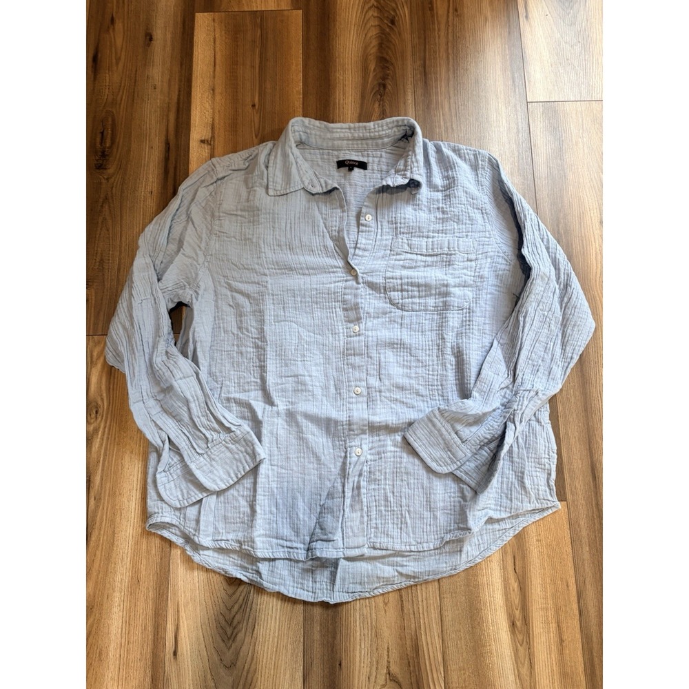 Quince Lightweight Cotton Button Up Long Sleeve Shirt Blue Breezy Beach Women L